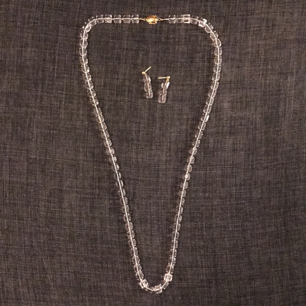 LIKE NEW HANDMADE Square Cut Glass Crystal Necklace and Earrings